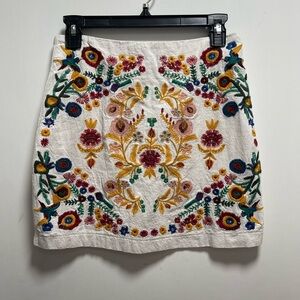 Altar'd State Artsy Floral Embroidered Boho Linen Blend Lined Mini Skirt Sz XS